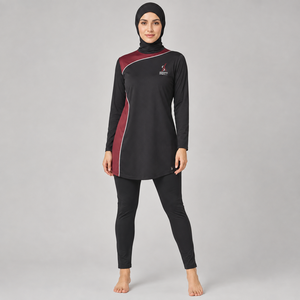 Traje de Baño Nuevo para Mujer, Modesto, de Manga Larga, Deportivo, Burkini, Corte Alto, Estampado, Logotipo Frontal, Spandex/Poliéster, Burkini Islámico para Playa - Product Image 1