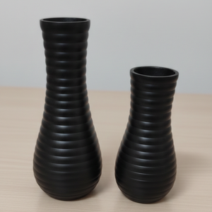 Nordic Matte Black Casted Flower <b>Vase</b> <b>Set</b> Modern Corrugated Ribbed Luxury Minimalist Home Decor Desktop Wedding Ornament & Gift - Product Image 1