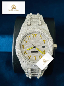 Reloj de Lujo con Esfera de Cristal de Zafiro, Reloj Personalizado con Diamantes Moissanite, 42 mm, Oro Amarillo, Analógico, de Cuarzo, para Hombre - Product Image 3