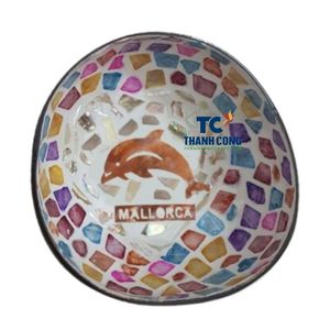 Cuenco de Coco con Incrustaciones de Perlas, Estilo Tropical con Mosaico de Delfines Marinos, Cuencos Lacados al por Mayor para Resorts de Mallorca - Product Image 1