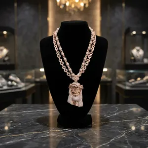 Pendentif Tête de Jésus avec Couronne et Barbe en Diamant de Laboratoire, Or Rose, Breloque Religieuse Hip Hop pour Colliers Homme - Product Image 4