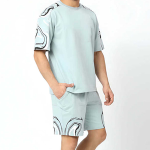 Customizable 100% Breathable Cotton <b>Twin</b> <b>Set</b> for Men Summer Casual T-Shirts and Shorts with Custom Logo - Product Image 3