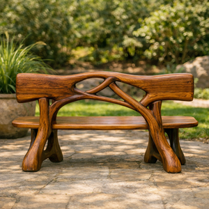 Banc de salon en bois massif artisanal Luxali Price Factory, disponible en différentes tailles, avec dossier sculpté, fabrication OEM possible. - Product Image 5