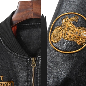 Mens Premium Motorcycle <b>Jacket</b> Fashion Biker Stand Collar Letter Premium OEM Custom Men's Genuine Moto Leather <b>Jacket</b> - Product Image 4