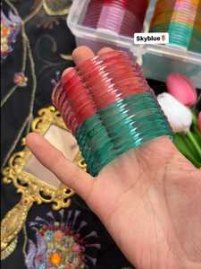 Designer Emerald Cut <b>Gold</b> Plated Trendy Multicolor Raindrop Glass Jelly Pearl <b>Bangles</b> Bridal & Festival Wear at Wholesale Price - Product Image 6