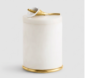 Ceramic Food Container Round <b>White</b> With Gold Base And Lid Minimalist Design Polished Finish For Kitchen Use And <b>Table</b> - Product Image 1