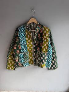 <b>Quilted</b> Cotton <b>Jacket</b> Women Mandarin Collar Full Sleeve Patchwork Floral <b>Pattern</b> Hand Embroidery Winter Regular Length GIFT - Product Image 1