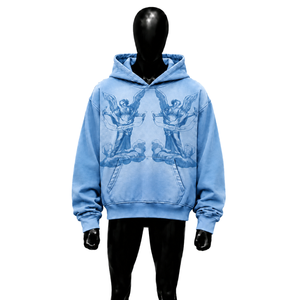 Sweat à capuche graphique Blue Angel vintage oversize streetwear, motif ailes célestes, effet délavé, design artistique épais, pour l'automne - Product Image 1