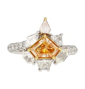 Bague Groupe de Citrines Géométriques Coupe Princesse Pierre Naturelle Plaqué Or 10K Vintage Bijoux de Fiançailles pour Femme - Product Image 2
