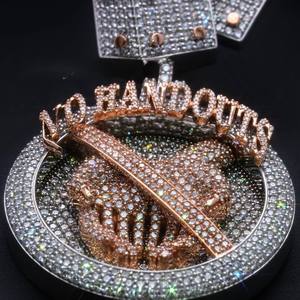 Pendentif personnalisé en moissanite sertie de pierres, breloque ronde en forme de lettre, argent 925 plaqué rhodium, bijoux unisexe - Product Image 1