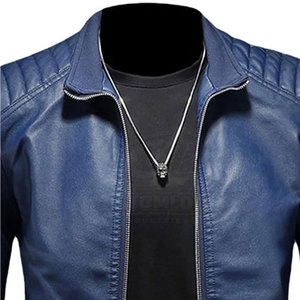 Veste en cuir véritable chaude pour homme avec doublure thermique, conçue pour l'hiver et le froid, usage quotidien, logo sur le devant - Product Image 4
