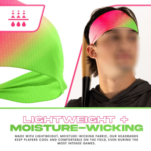 Non-Slip Premium Gradient Pink & Neon Green Moisture-Wicking Breathable Performance Baseball <b>Headband</b> For Gym & Running - Product Image 4