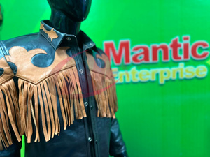 Chaqueta Western de Cuero Genuino para Hombre con Flecos, Cuello Camisero, Corte Regular, Estilo Otoñal - Product Image 3