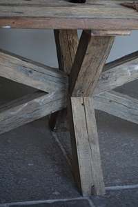 Rustic Wooden Dining <b>Table</b> Round Handmade <b>Reclaimed</b> Timber Antique Style Farmhouse Furniture Natural Wood Top X-Leg Base - Product Image 4