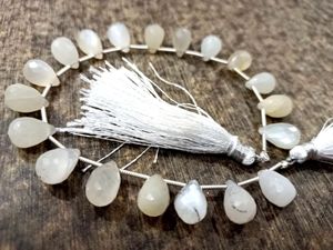 Natural White <b>Rainbow</b> Moonstone Tear <b>Drop</b> Briolette 8x12mm Beads - Product Image 3