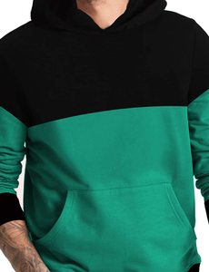 Sudadera con Capucha para Hombre, Diseño Color Block, Manga Larga, Estilo Casual con Bolsillos Laterales, Estilo Otoñal, Verde y Negro - Product Image 4