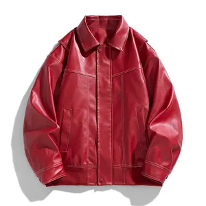 Veste en cuir PU marron pour homme GURUNA-Z-INDUSTRY, col zippé, coupe classique, vêtement d'extérieur décontracté pour l'automne, fermeture éclair, style vintage - Product Image 5