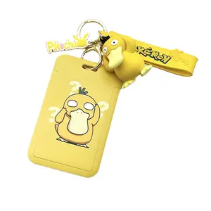 Pikachuu anime id card holder case keychain 3d cartoon credit card holder