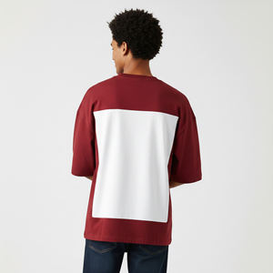 T-shirt Homme Oversize Rouge et Blanc à Blocs de Couleurs avec Logo Flamme Imprimé, Manches Courtes, Col Rond, Coupe Décontractée – Prix Abordable - Product Image 5