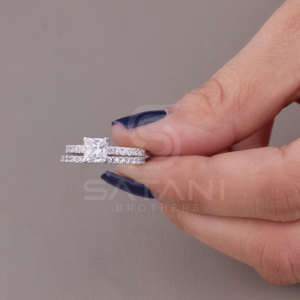 Conjunto de Anillo de Compromiso y Anillo de Boda de Oro de 14K con Moissanita Corte Princesa, Chapado en Rodio, Diseño de Lujo para Mujer, Regalo - Product Image 2