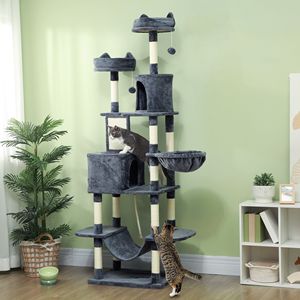 Albero per gatti grigio da 81 pollici con posti per grattare, cucce, letti, amache, palline giocattolo e corda per gatti - Product Image 2