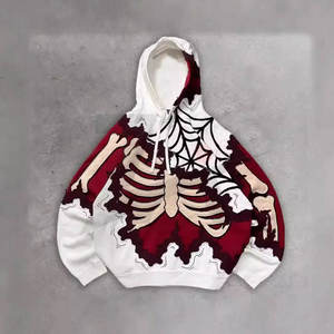 Nueva Sudadera con Capucha Personalizable de Estilo Gótico Harajuku con Cremallera y Diseño de Esqueleto para Hombre, Bordado 3D, Ropa Urbana de Moda, Algodón Grueso de Marca - Product Image 1