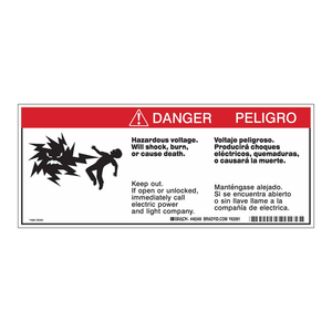 Étiquettes d'avertissement de tension dangereuse bilingues, durables, imperméables, autocollantes pour équipements électriques - Product Image 1