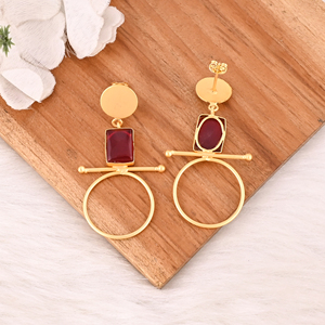 Handmade <b>Red</b> Hydro Gemstone Brass <b>Drop</b> <b>Earrings</b> Gold Plated Fashion Jewelry for Women - Product Image 5