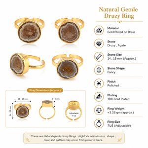 Best Selling Natural Druzy Agate <b>Adjustable</b> <b>Rings</b> Raw Gemstone Handmade 18k Gold Plated Brass Vintage Women's Gift Birthday - Product Image 1