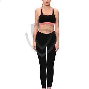 Nouvel ensemble de leggings et soutien-gorge de sport taille moyenne pour le yoga, écologique et respirant, avec logo frontal, 2 pièces - Product Image 1