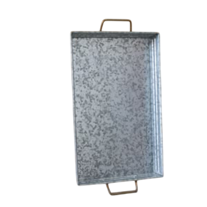 Latest Oval Galvanized Metal <b>Serving</b> <b>Tray</b> with <b>Black</b> Handles Vintage Farmhouse <b>Serving</b> Platter Snacks <b>Serving</b> <b>Trays</b> - Product Image 3