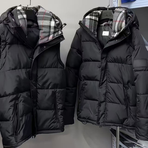 Chaqueta Acolchada para Hombre, Negra, Ecológica, Rellena de Algodón, Cortavientos, de Poliéster, Informal, de Invierno, con Cuello Alto y Cierre de Cremallera Frontal - Product Image 3