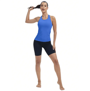 Camiseta de yoga sin mangas personalizada para niñas, con bajo curvo, corte lateral, largo extendido, de elastano/poliéster, elástica en cuatro direcciones, transpirable. - Product Image 2