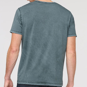T-shirts pour hommes à manches courtes et col rond, couleur unie, respirants, formels, 100% coton, avec logo frontal, coupe oversize, durables, effet délavé - Product Image 4