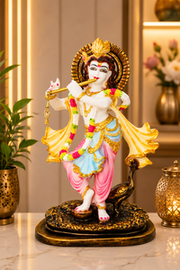 Estatua de Resina de Krishna Bailando, Figura Religiosa Hecha a Mano, Decoración Tradicional para Mesa, Sala de Estar, Ocasión Diwali - Product Image 1
