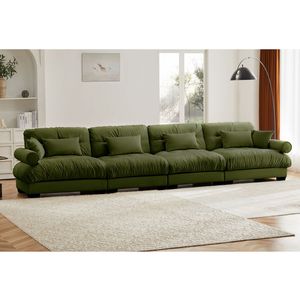 Divano Componibile in Velluto Super Confortevole e Oversize con Pouf Mobile, Braccioli Imbottiti e Tasche Profonde per Soggiorno - Product Image 2