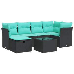 Set divano Patio 7 pezzi con cuscini in Poly Rattan nero - Product Image 2
