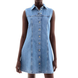 เดรสยีนส์ผู้หญิงแบบมิดิ ตัวอย่างฟรี ผ้าเนื้อนุ่มสบาย สไตล์ลำลอง ซักง่าย ขายส่ง ปรับแต่งได้ คุณภาพดีที่สุด สำหรับฤดูร้อนและฤดูหนาว - Product Image 2