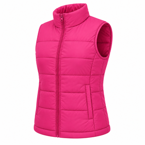 <b>Women's</b> Pink Puffer <b>Vest</b> Stand Collar Breathable 220g Woven Polyester/Nylon Zipper Closure Sleeveless Solid Color Casual Winter - Product Image 5
