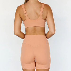 <b>Machine</b> Stitched Yoga Wear 2 Piece Sports Bra & Shorts Sets High-Waisted 2-Piece Yoga Legging Set At Wholesale Rate - Product Image 3