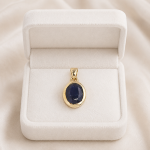 Pendentif ovale en cyanite bleue naturelle, serti de pierres précieuses, avec monture dorée, collier fait main, bijoux minimalistes, cadeau pour elle, femme - Product Image 4