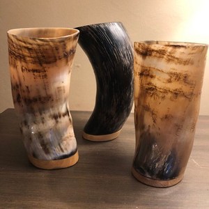 Horn Beer <b>Mugs</b> Set of 3 Vintage Handcrafted Natural Horn Drinking Glasses for Beer Bachelor Party Durable - Product Image 1