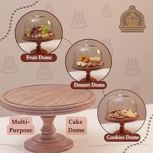 Round Wooden <b>Cake</b> <b>Stand</b> Glass Dome <b>Cake</b> Display Rack Handmade Dessert Server for Kitchen Party Christmas - Product Image 2