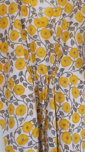 Women's Yellow Floral Hand Block Print V-Neck White <b>Kaftan</b> Long Dress Loose Fit Cotton Bohemian <b>Summer</b> Dress - Product Image 5