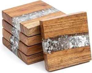 Ensemble de sous-verres en résine RiverGlow TimberWave, design moderne fait main, carré, diamètre 35 mm, épaisseur 5 mm - Product Image 6