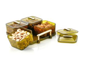 Juego de 4 recipientes para refrigerios con tapas y asa, modernos y lujosos, para almacenamiento de alimentos, contenedor rectangular de plástico sostenible con diseño a cuadros. - Product Image 4