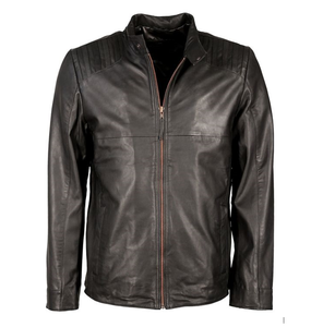 <b>Black</b> Genuine Leather Biker Jacket <b>Men</b> <b>Zip</b> Up Leather Jacket Sleeve Pockets Winter Outerwear - Product Image 2