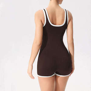 Custom Unisex Shock Absorbing Sports Vest Bodysuit High Stretch Ribbed Yoga Jumpsuit 100% Polyester Quick Dry Fitness Training - Product Image 4