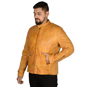 Veste en cuir véritable pour homme, style motard vieilli, marron, coupe ajustée, manteau de moto vintage pour homme, vêtement d'extérieur en cuir - Product Image 2