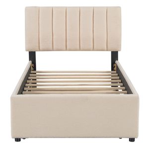 Cama de plataforma tapizada en felpa Teddy color beige, tamaño twin, con cama nido - Product Image 6